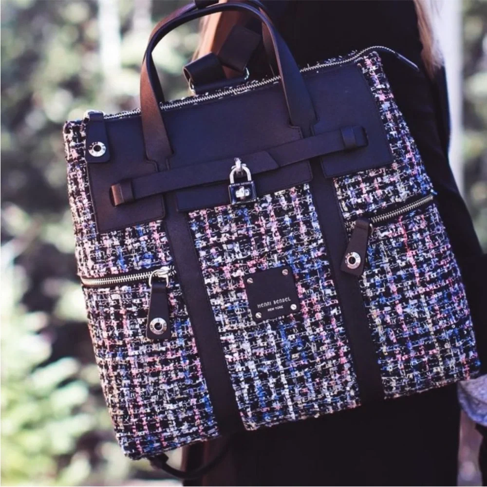 HENRI BENDEL Large Tweed Jetsetter Backpack Crossbody Convertible - Picture 6 of 6